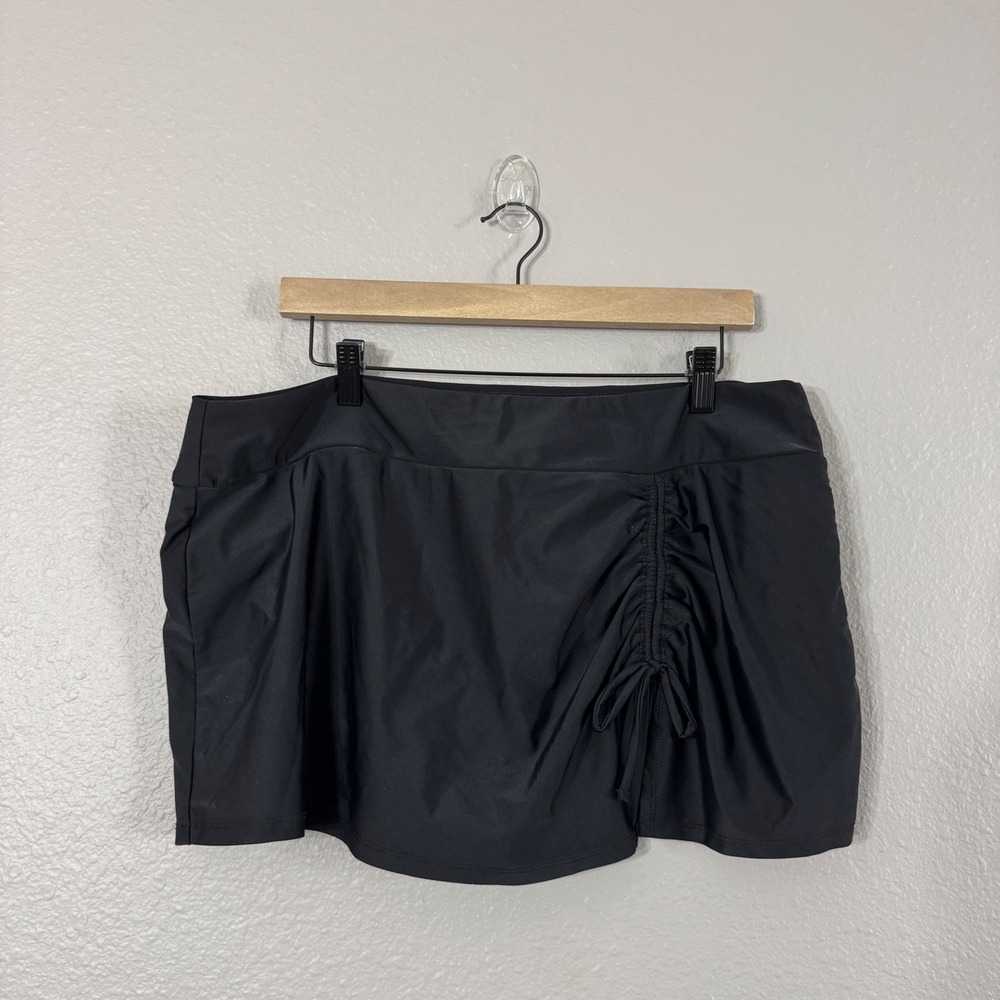 Time and Tru Women's Size XL 16/18 Black Ruched Side Drawstring Swim Skirt